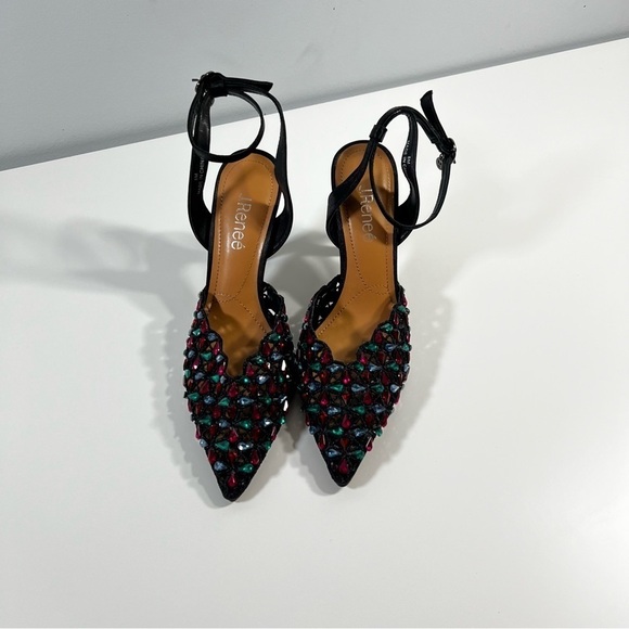 J. Renee Kamilo Black Satin Rhinestone Pumps Pointy Toe Memory Foam Insole 8M - Picture 3 of 13